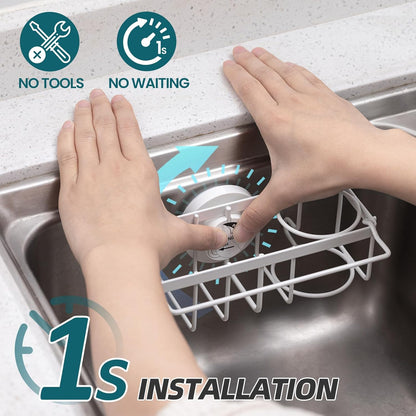 TAILI 4-in-1 Sink Caddy with Strong Suction Cup, Sponge Holder for Kitchen Sink Organizer, Removable, Rustproof, Stainless Steel Holder for Sponge, Brush, Scrubber, Scraper - Silver