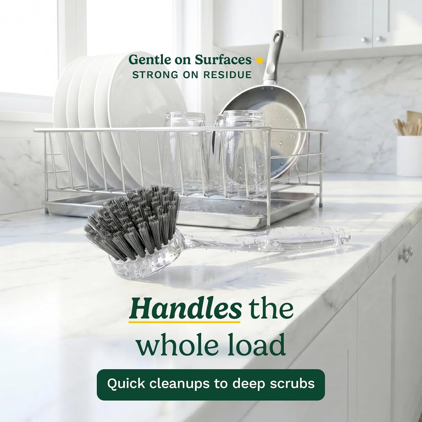 Cuisinart Dish Brush with Handle 2 Pack – Kitchen Scrub Brush for Dishes, Pots & Pans, Non-Scratch Dish Scrubber, Firm Bristles for Sink & Cookware, Comfortable Grip for Everyday Cleaning