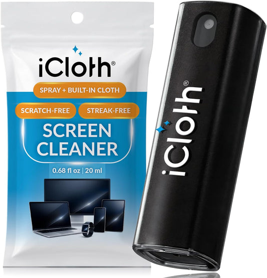 2X iCloth 2-in-1 Screen Cleaner Spray & Microfiber Cloth for Laptops, Tablets, Phones, Car Screens & Touchscreens, Streak-Free & Anti-Smudge, Large 0.68 fl oz (20ml) Bottle for Heavy Use