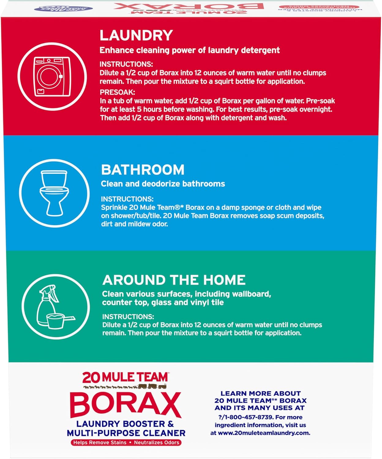 20 Mule Team All Natural Borax Detergent Booster & Multi-Purpose Household Cleaner, 65 Ounce, 4 Count