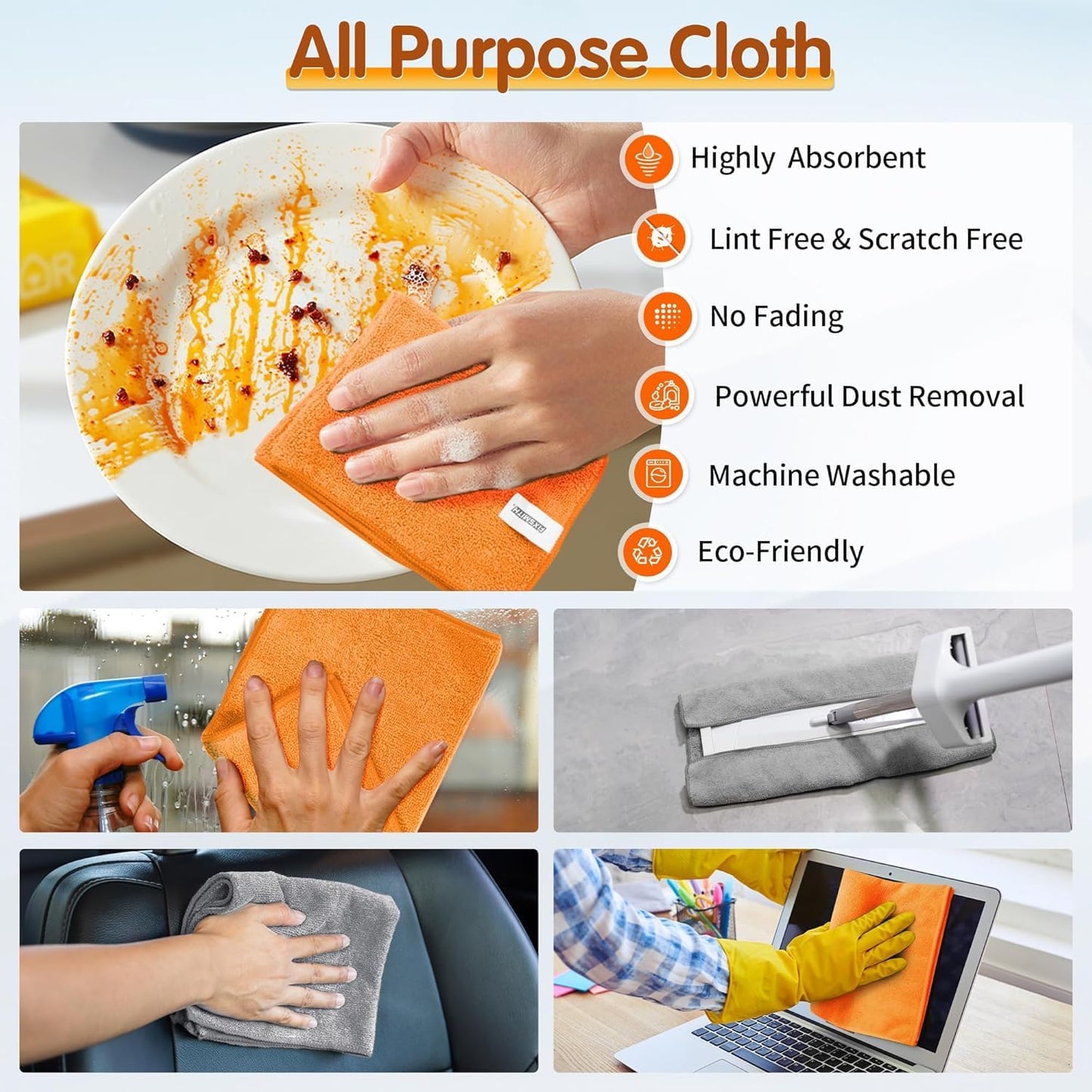 FIXSMITH Microfiber Cleaning Cloth - Pack of 8, Size: 12 x 16 in, Multi-Functional Cleaning Towels, Highly Absorbent Cleaning Rags, Lint-Free, Streak-Free Cleaning Cloths for Car Kitchen Home