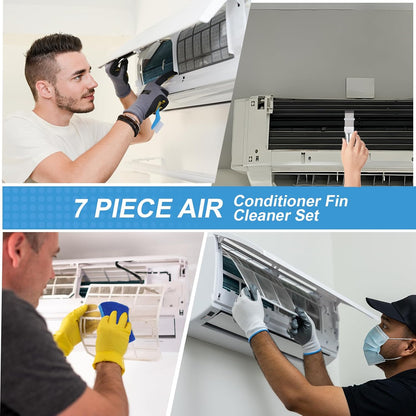 Aufind 7 PCS Different Air Conditioner Fin Cleaner kit, Brush Condenser Ac Coil Cleaner Air Refrigerator Fin Cleaner Evaporator Radiator Repair Clean Tool (Yellow)