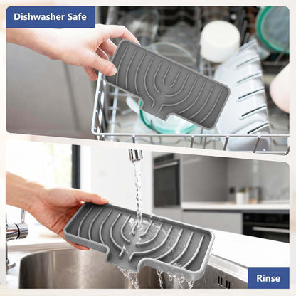 JACZZO Silicone Sponge Holder for Kitchen Sink With Drain Spout, Self Draining, Kitchen Soap Tray, Bathroom Organizer, Sink Caddy (Grey, 10×4)