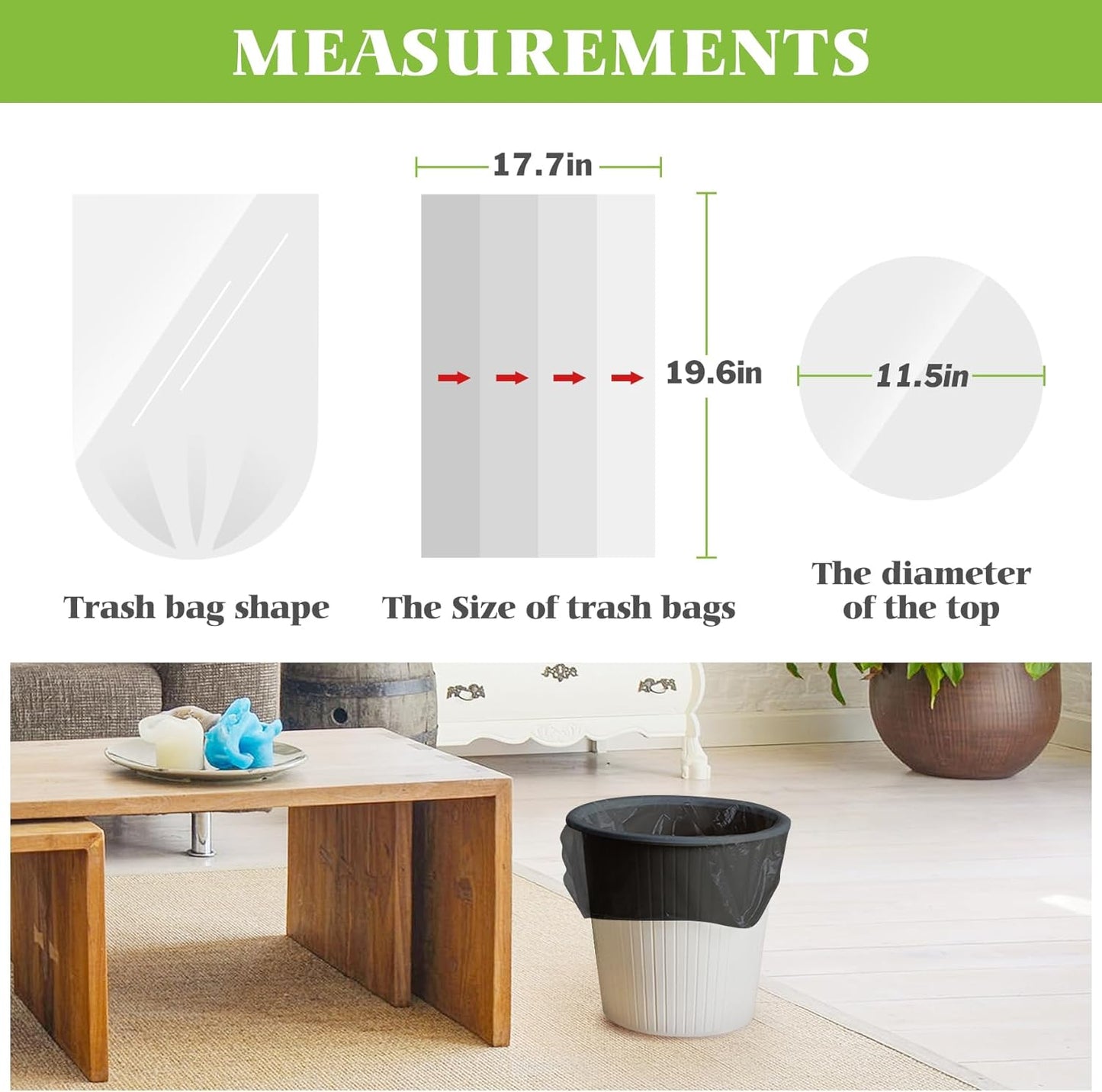 Teivio Small Trash Bags 4 Gallon 120 Counts Garbage Bags, Bathroom Trash Can Bin Liners, Small Plastic Bags for home office kitchen, fit 12-15 Liter, 3,3.5,4.5 Gal, Clear