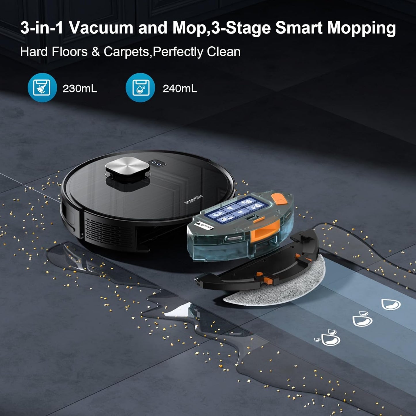 Robot Vacuum and Mop, 11500 Pa Suction, 3-in-1 Robotic Vacuum with Smart LiDAR Navigation, 90 Day Self-Emptying,160 Min Runtime,App/Alexa/Voice Control, Ideal for Pet Hair, Carpet & Hard Floor