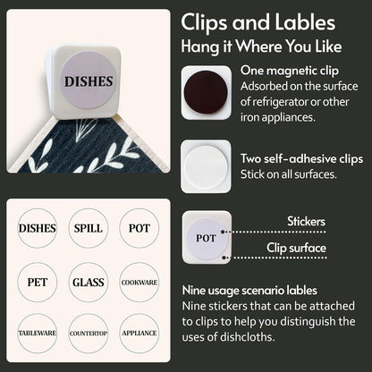 Eulnars Swedish Dishcloths for Kitchen, 8 Pack Reusable Paper Towels with Clips, Non-Scratch Swedish Kitchen Towels, Super Absorbent Cellulose Sponge Cloths, Dishwasher Safe, No Odor