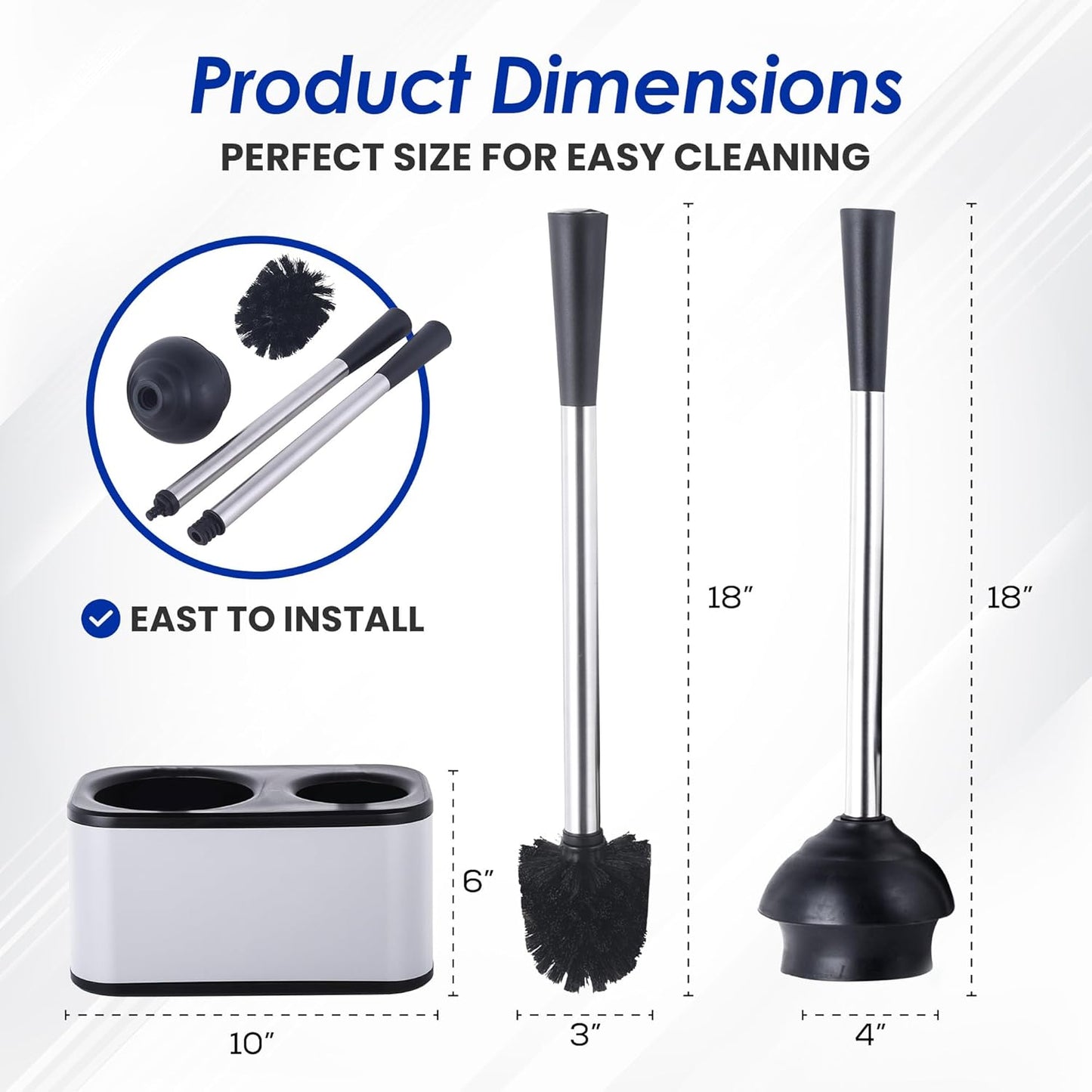Stainless Steel Toilet Brush and Holder Set - Modern Toilet Brush and Plunger Set - Bathroom Essentials
