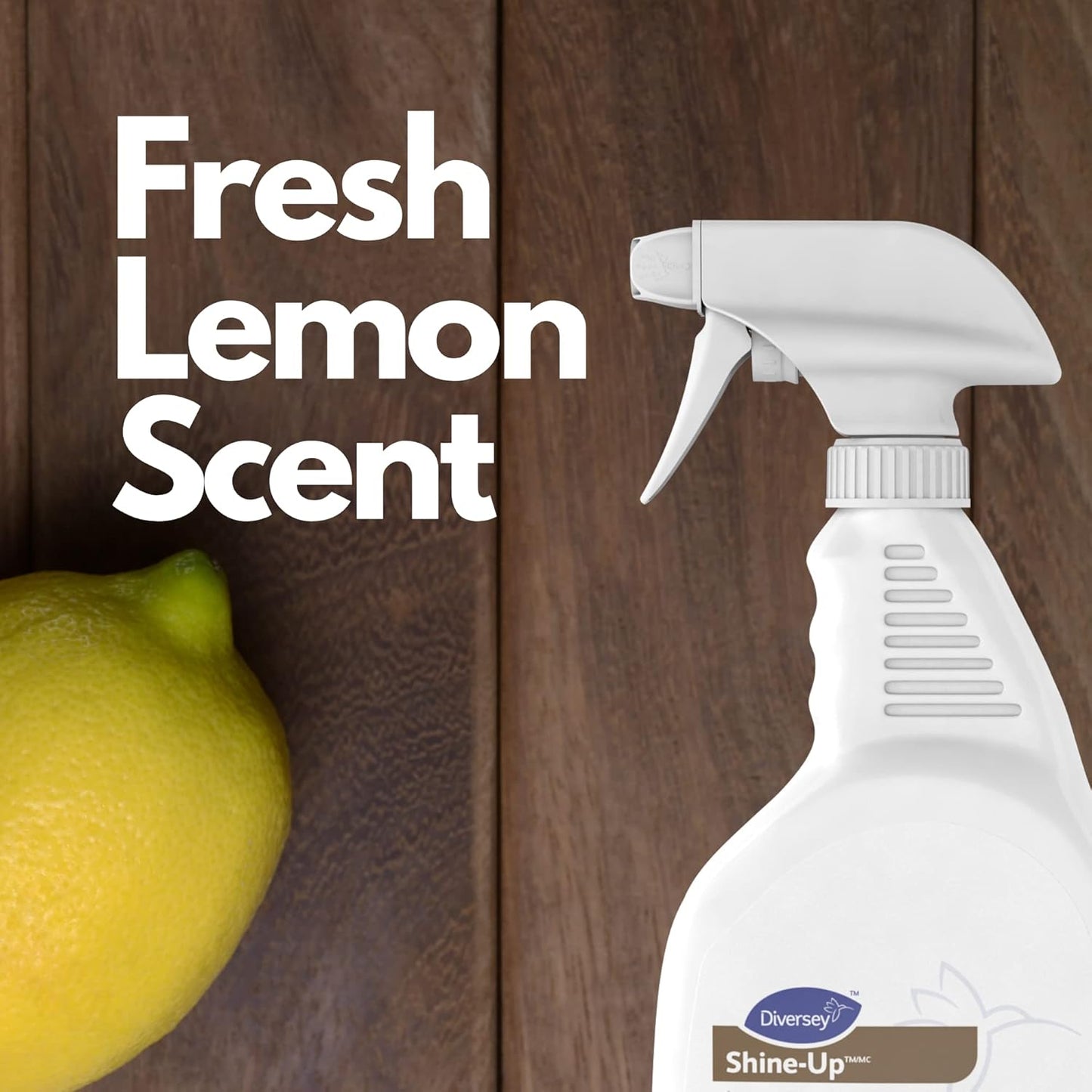 Diversey 4995480 Shine Up Lemon Furniture Polish, Cleans, Restores & Protects Wood, Ready-to-Use Capped Spray Bottle, 32-Ounce (Pack of 12 with 2 spray nozzles)
