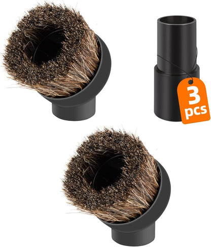 For Shark Vacuum Attachments, Round Horse Hair Vacuum Brush Attachment For Shark Vacuum Brush Attachment With 1-1/4” To 1-3/8” Adapter, For Dusting Car Seats & Upholstery, 3 Pack