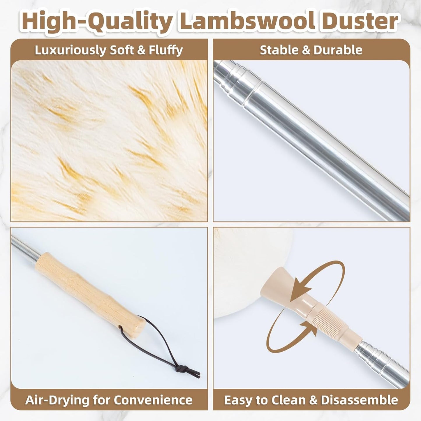 Ostrich Feather Dusters for Cleaning Kit - Reusable Soft Feather Duster Extendable to 49 inches for Cleaning Ceiling Fan, High Ceiling, Blinds & Retractable Small Duster for Keyboard, Car