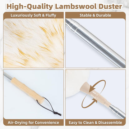 Ostrich Feather Dusters for Cleaning Kit - Reusable Soft Feather Duster Extendable to 49 inches for Cleaning Ceiling Fan, High Ceiling, Blinds & Retractable Small Duster for Keyboard, Car
