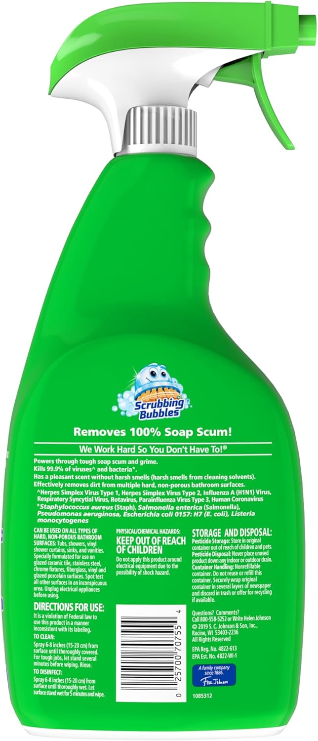 Scrubbing Bubbles Bathroom and Shower Cleaner Spray, Foaming Action Bathroom Grime Fighter Removing Soap Scum, Berry Burst Scent, 32oz