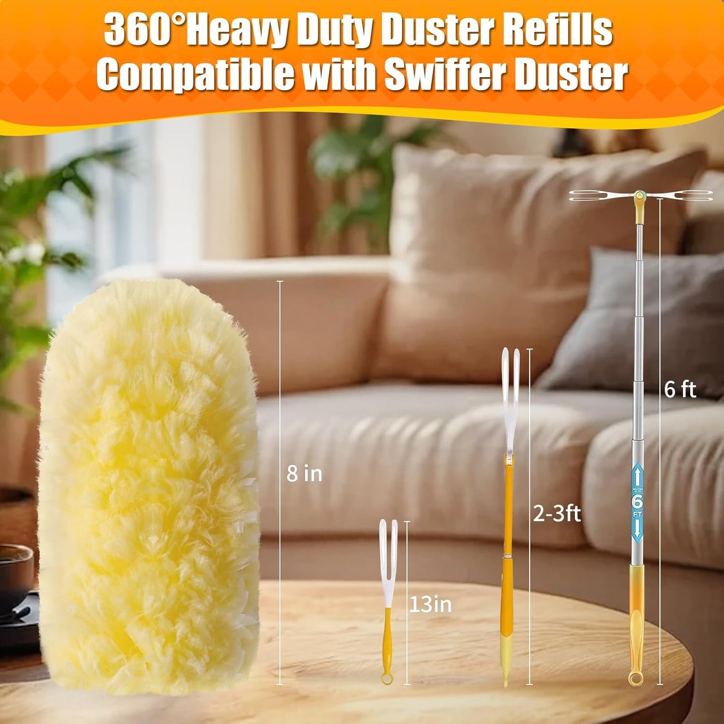 80 Count Duster Refills with 1 Short Handle & 3 ft Extendable Handle, Compatible with Swiffer Duster, 180° Disposable Microfiber Cleaning Dusters, Unscented
