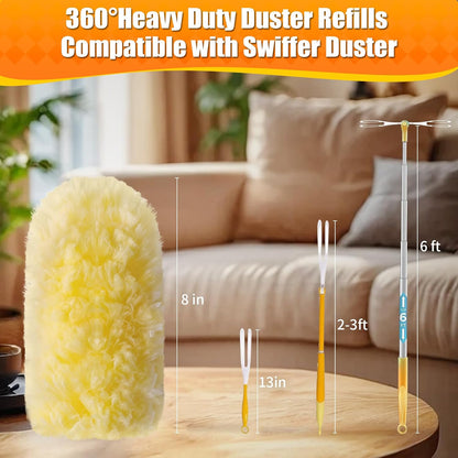 80 Count Duster Refills with 1 Short Handle & 3 ft Extendable Handle, Compatible with Swiffer Duster, 180° Disposable Microfiber Cleaning Dusters, Unscented