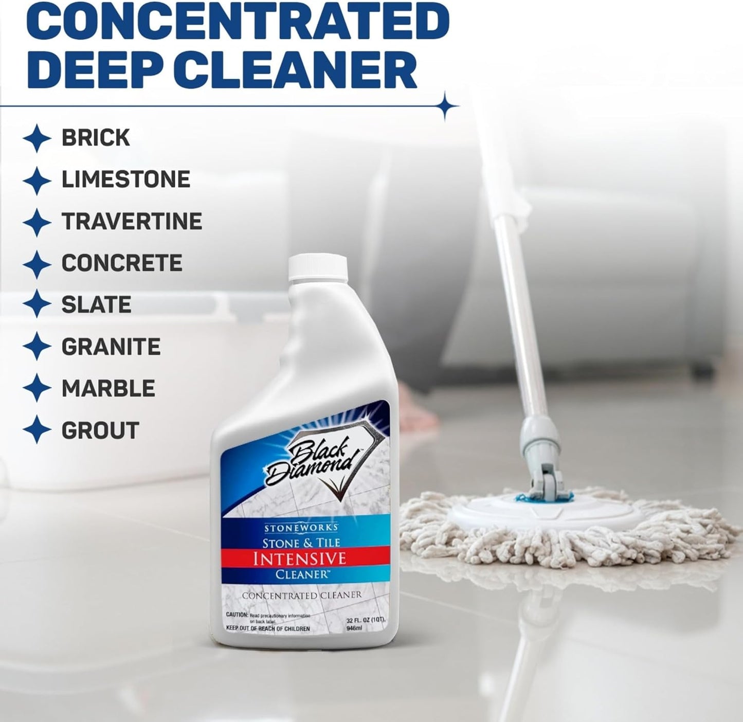 Black Diamond Stoneworks Stone & Tile Intensive Cleaner: Concentrated Deep Cleaner, Marble, Limestone, Travertine, Granite, Slate, Ceramic & Porcelain Tile.