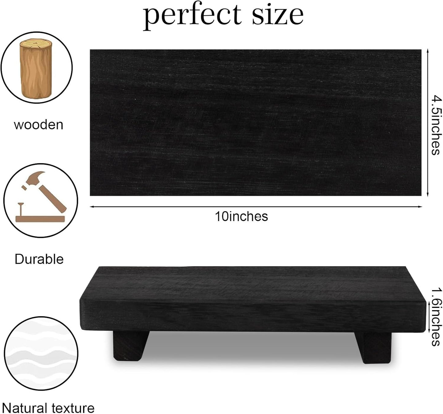 zoocatia Small Wood Tray Pedestal Stand Farmhouse Bathroom Decor Decorative Wooden Riser Kitchen Soap Dish Holder for Vanity, Counter, Sink, 9" x 5.9" - Black