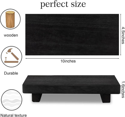 zoocatia Small Wood Tray Pedestal Stand Farmhouse Bathroom Decor Decorative Wooden Riser Kitchen Soap Dish Holder for Vanity, Counter, Sink, 9" x 5.9" - Black