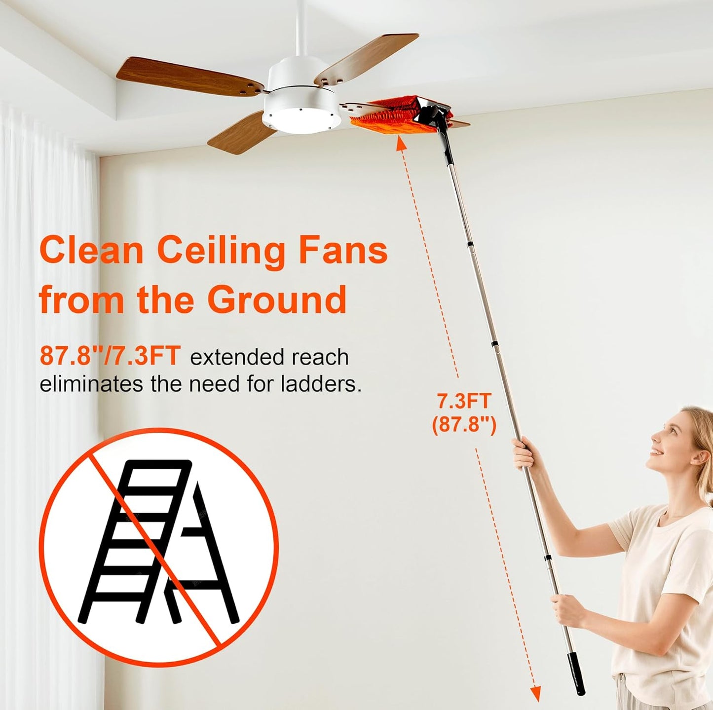 FEXIA Ceiling Fan Cleaner Duster Kit with 6FT Extension Pole, Fan Blade Cleaner Microfiber Cleaning Tool, Reusable Chenille Mops for Blinds Baseboard Wall Cobwebs Bookshelves Door Window Top