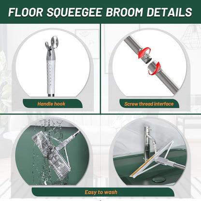KOLLIEE Floor Squeegee Adjustable 59'' Long Handle Professional Floor Squeegee with Hook Water Squeegee Foam Blade for Concrete Floor Tile Pet Hair Floor Wiper