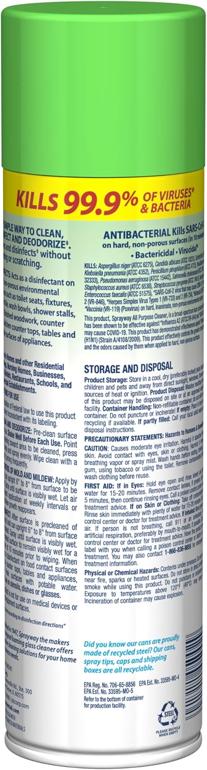 Sprayway All Purpose Disinfectant Cleaner, Foaming Action, 19 Ounce