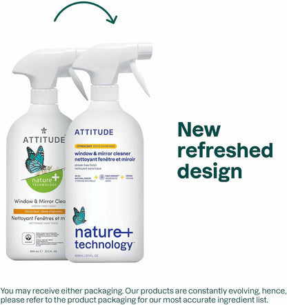 ATTITUDE Window and Mirror Cleaner, EWG Verified, Plant- and Mineral-Based Ingredients, Vegan and Cruelty-free Household Products, Citrus Zest, 27.1 Fl Oz