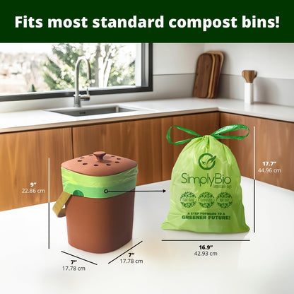 Simply Bio 13 Gallon Compostable Trash Bags Liners Drawstring, Heavy Duty Extra Thick 1 Mil, 49.21 Liter, 30 Bags, Tall Kitchen Food Scrap Waste Bag, ASTM D6400, US BPI and OK Compost Home Certified