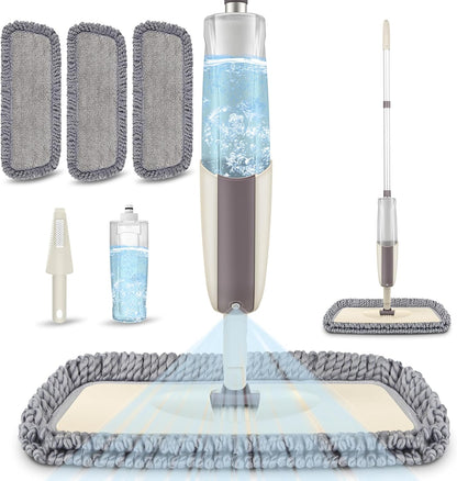 Spray Wet Mops for Hardwood Floor Cleaning: MEXERRIS Floor Mop with 5 Washable Pads for Swiffer Powermop & 2 Refillable Bottles - Home Commercial Dust Dry Mops for Wood Laminate Vinyl Tiles Ceramic