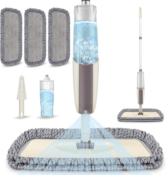 Spray Wet Mops for Hardwood Floor Cleaning: MEXERRIS Floor Mop with 5 Washable Pads for Swiffer Powermop & 2 Refillable Bottles - Home Commercial Dust Dry Mops for Wood Laminate Vinyl Tiles Ceramic