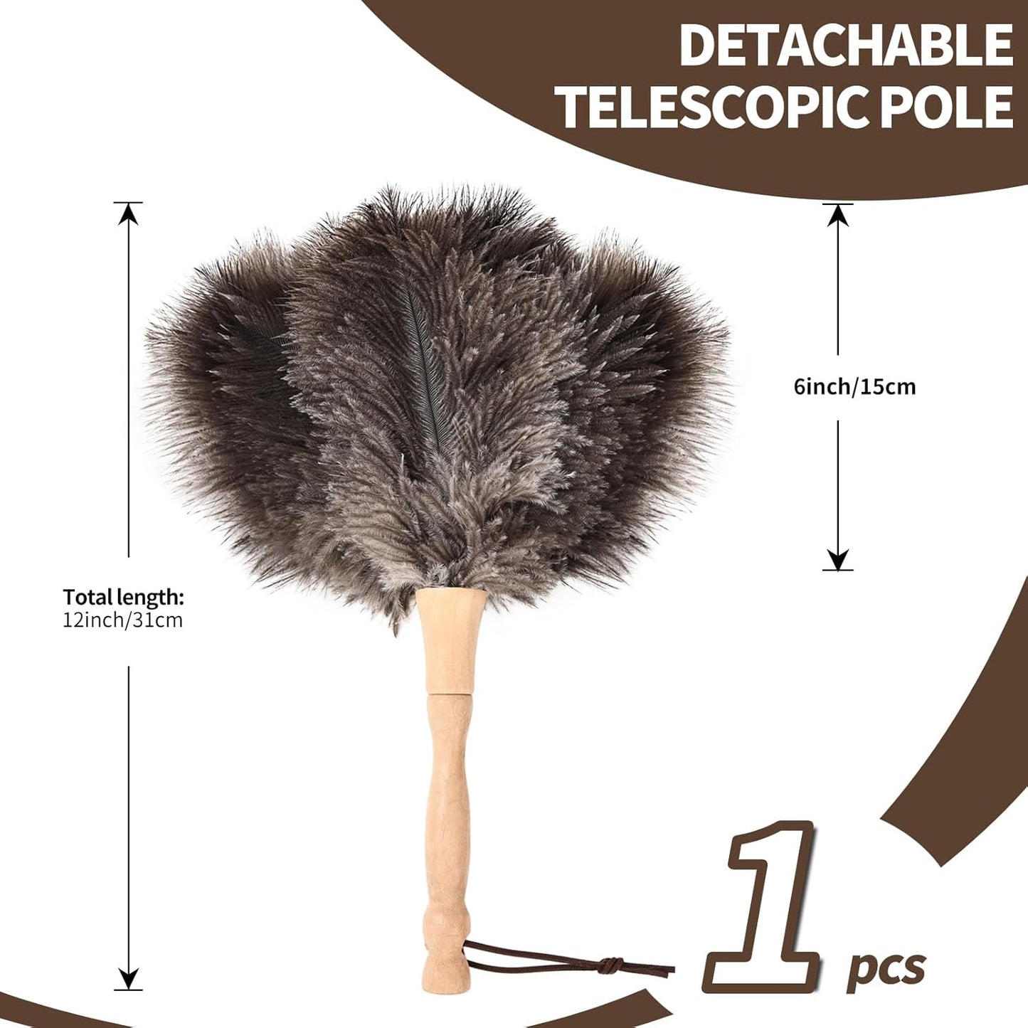 Ostrich Feather Duster 12 Inch Handheld Duster Supplies, Wooden Handle Feather Duster for Cleaning Keyboard Home Car Office (Champagne)