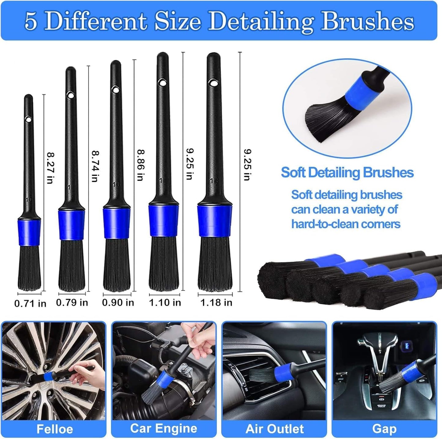 10pcs Auto Car Detailing Brush Set,Car Interior Cleaning Kit,Including 5pcs Car Detailing Brushes, 3pcs Wire Brush and 2pcs Different Soft Bristle dusting Brush for car Interior.