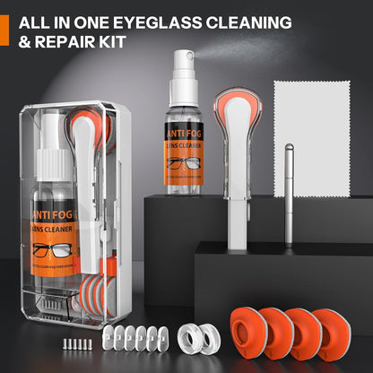 Glasses Cleaner,8 in 1 Glasses Cleaning Kit with 24H Anti Fog Eyeglass Cleaner Spray| Portable Glasses Cleaner Tool|Eye Glass Clean Cloths, Glasses Anti Slip with Soft Eyeglass Nose Pads & Ear Grip