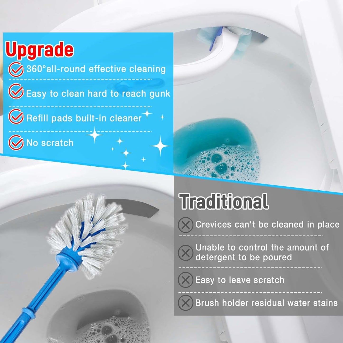 Toilet Cleaner Refill Pads Ocean Scent Enhanced Odor Control 48 Count Toilet Scrubber Refill Clean Stains Disposable Toilet Brush Refill for Toilet and Bathroom