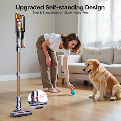 Trucozie Cordless Vacuum Cleaner, Self-Standing Lightweight Stick Vacuum with 50 mins Runtime, Powerful Suction, Anti-Tangle Wireless Vacuum for Home, Hardwood Floor, Carpet, Pet Hair, Black