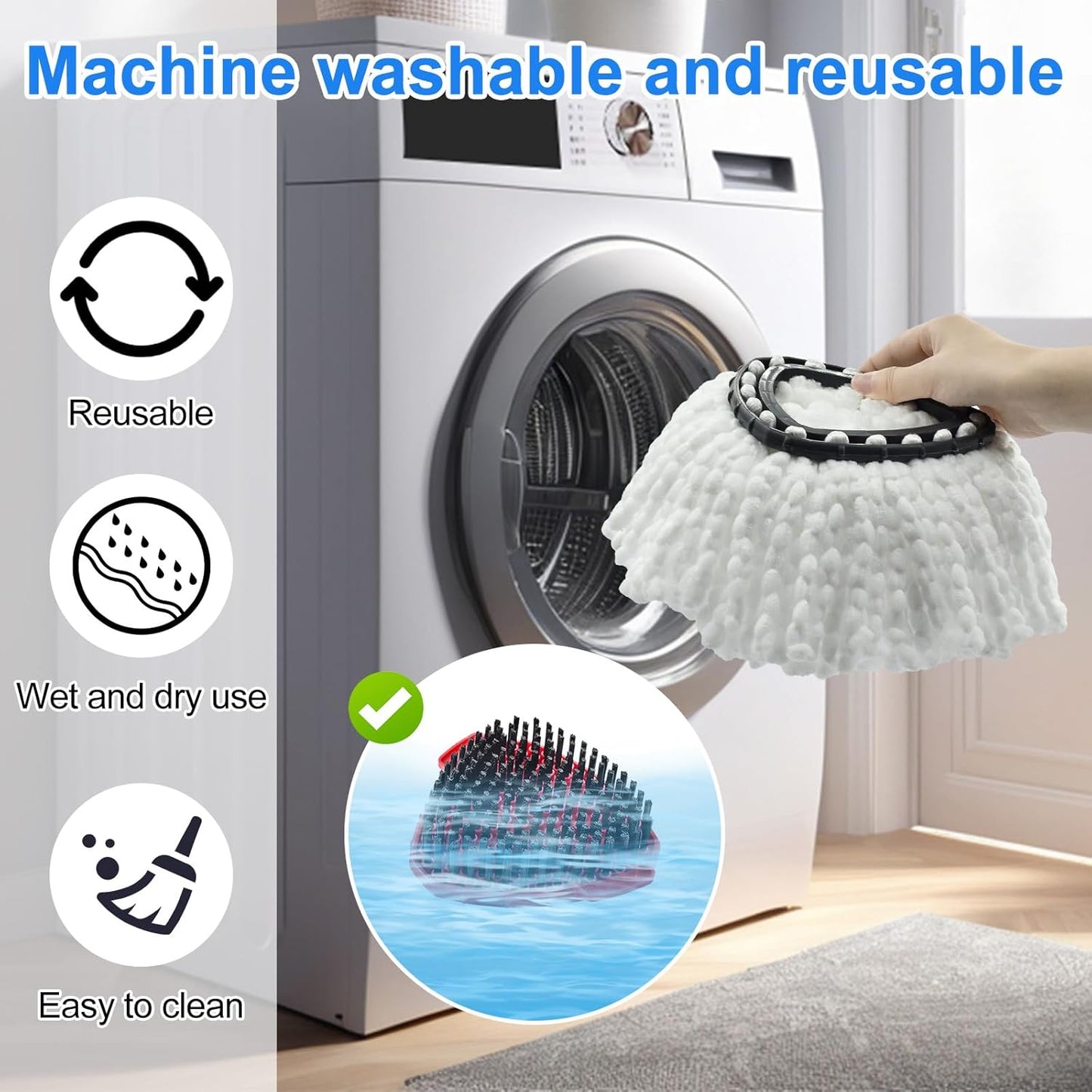 Mop Heads Replacements for Ocedar, Mop Replace Head for O Cedar EasyWring 1-Tank Spin Mop, 6 Mop Heads Include 3 Microfiber Mop Refills, 2 Upgrade Scrubber Mop Head, 1 Mop Base for O-Cedar Mop