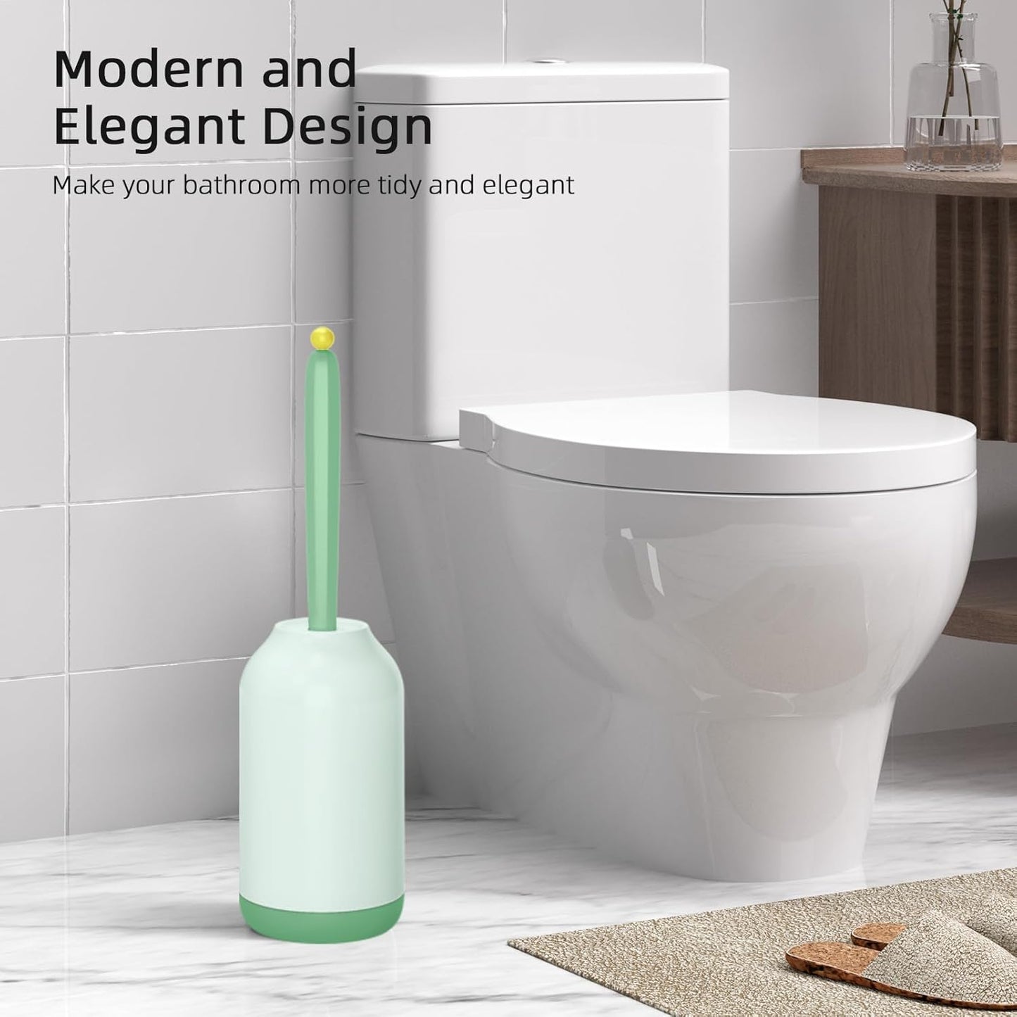 HAMITOR Toilet Bowl Brush Holder Set: Bathroom Deep Cleaning Toilet Cleaner Scrubber Under Rim with Curved Bristle for Dead Corner Clean - Hidden Rv Toilet Decorative Accessories with Caddy- White