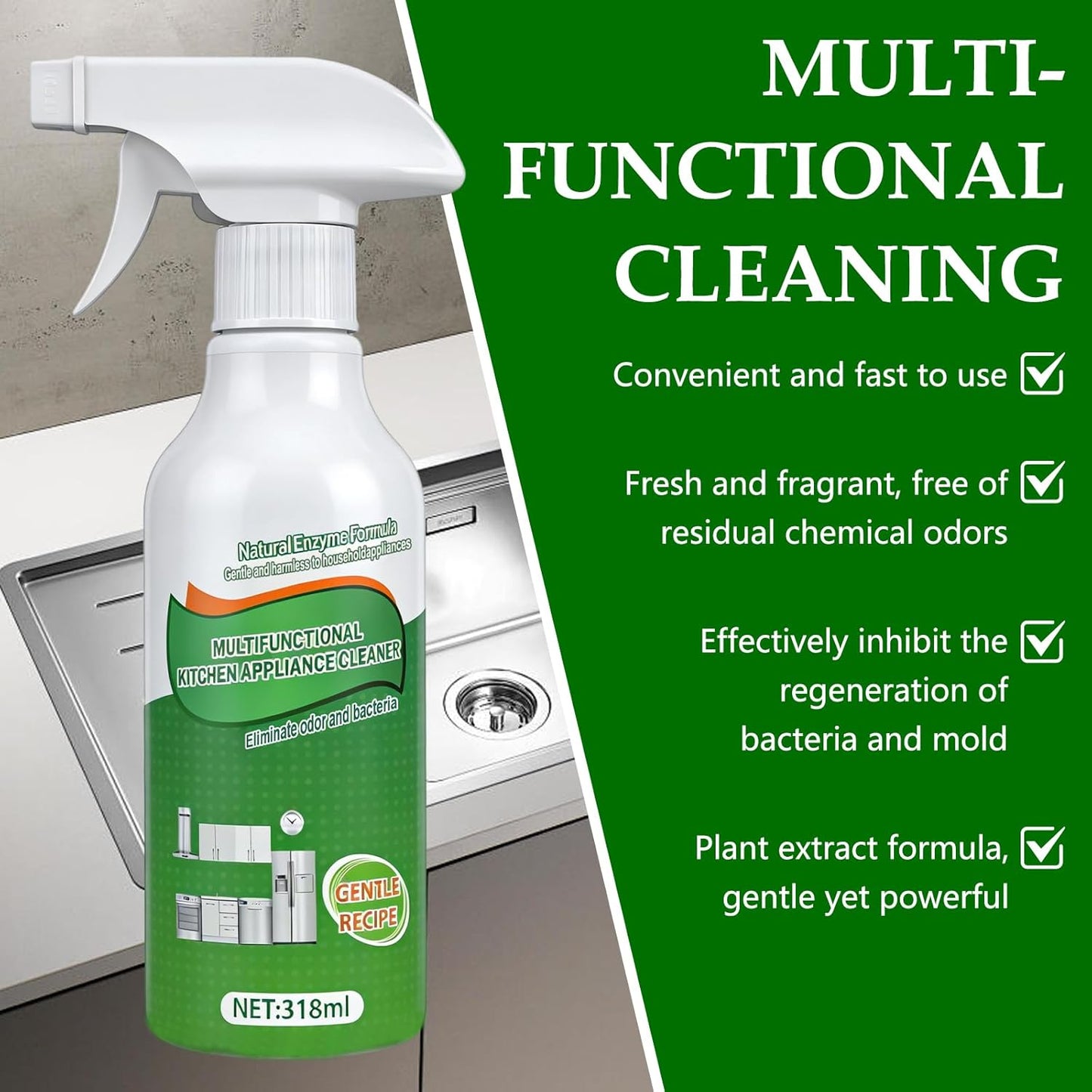 Ion Kitchen Cleaner Stain Remover Spray, Kitchen Foam Spray Cleaner, Multi-purpose Stain & Oil Remover for Oven, Stove, Range Hood & Appliances
