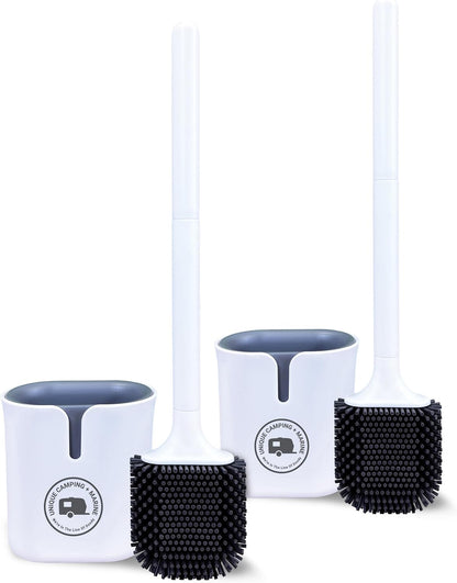 Unique Silicone RV Toilet Brush, Compact, Won't Damage Toilets or Seals, Wall-Mount No-Drip Holder