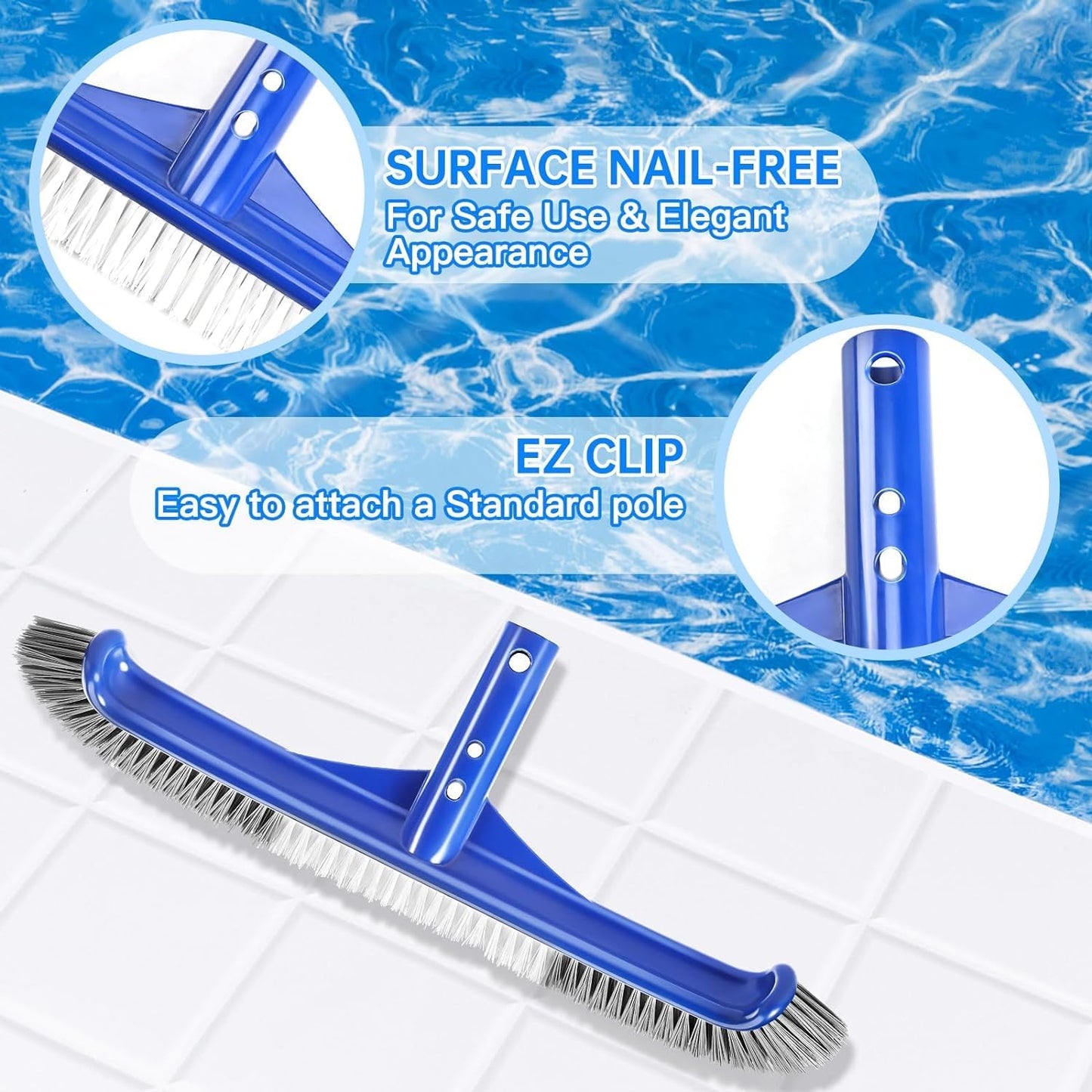 Pool Brush Head | 18" Heavy Duty Floor Brush | Stainless Steel Brush | Metal Pool Scrubber Brush | Wire Bristles & Aluminium Back for Sweep Calcium Buildup, Rust Stains on Concrete