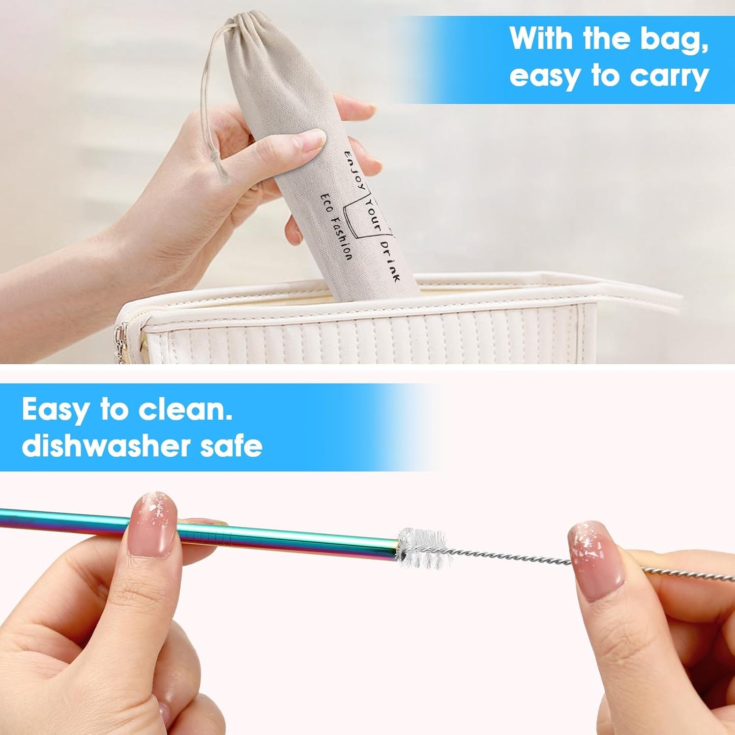 20 Pack Reusable Stainless Steel Metal Straws,10.5" & 8.5" Reusable Drinking Straws with 20 Silicone Tips 5 Straw Brushes 1 Travel Case,Eco Friendly Extra Long Metal Straw Fit for 20 24 30 oz Tumbler