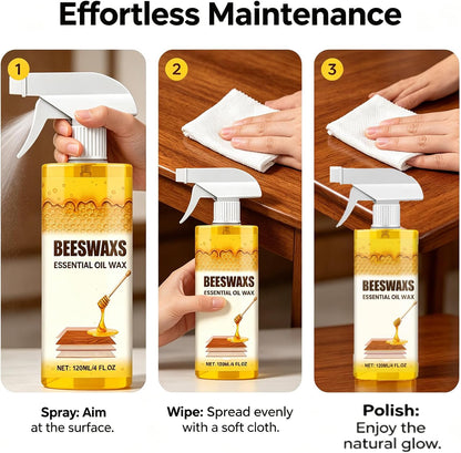 Beeswax Wood Polish Spray, Natural Beeswax Repairing and Care Spray, Bees Wax Furniture Polish and Cleaner, Deep Cleaning Bees Wax for Hardwood Floors & Kitchen Cabinets, Restores Natural Gloss (1Pcs)