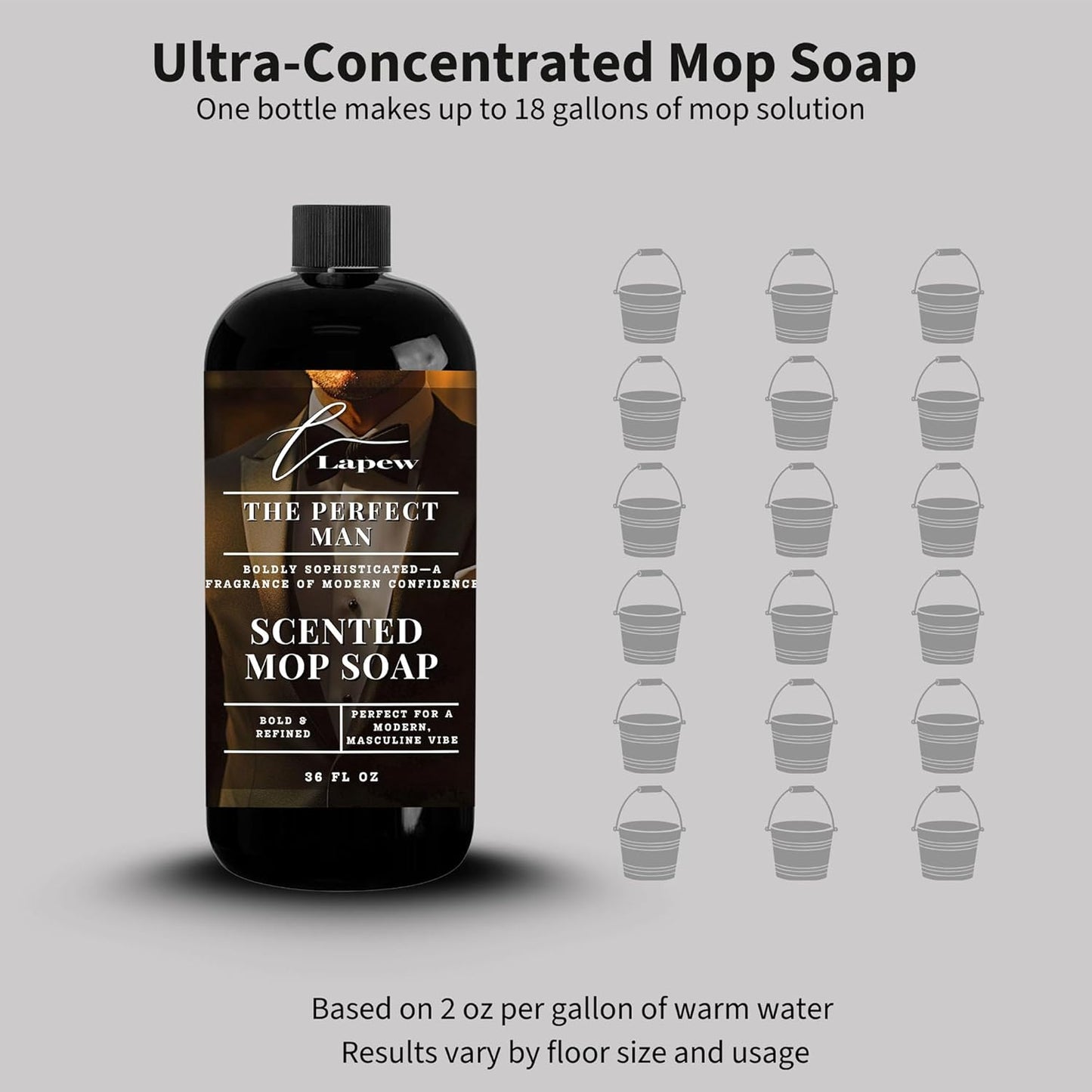 Lapew Santal Scented Mop Soap - Luxury Floor Cleaner Concentrate for Mopping Tile, Laminate, Vinyl & Hardwood | Streak-Free, Low-Foam | 36 oz - Colors C