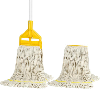 Commercial Mop Heavy Duty Industrial Cotton Mop with Long Handle,Looped-End String Wet Mops for Home,Garage,Office, Workshop, Warehouse Floor Cleaning