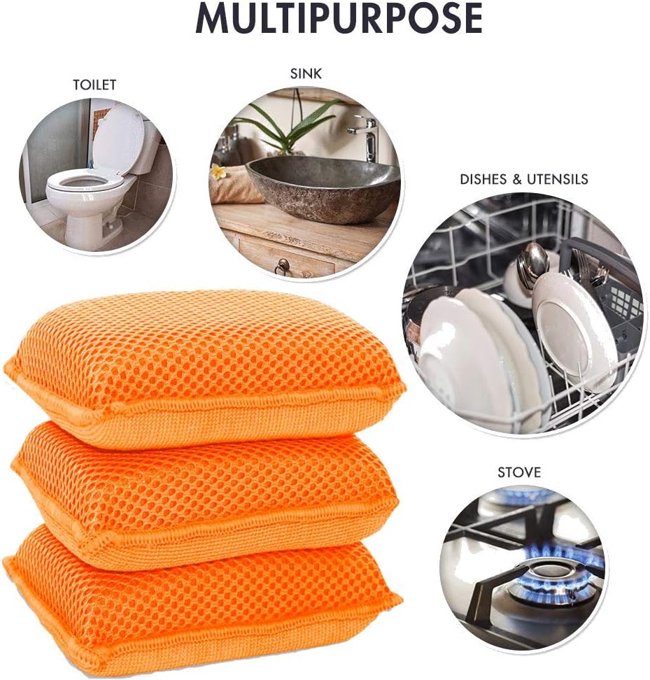 Miracle Microfiber Kitchen Sponge by Scrub-It (6 Pack) - Non-Scratch Heavy Duty Dishwashing Cleaning sponges- Machine Washable - (Blue)
