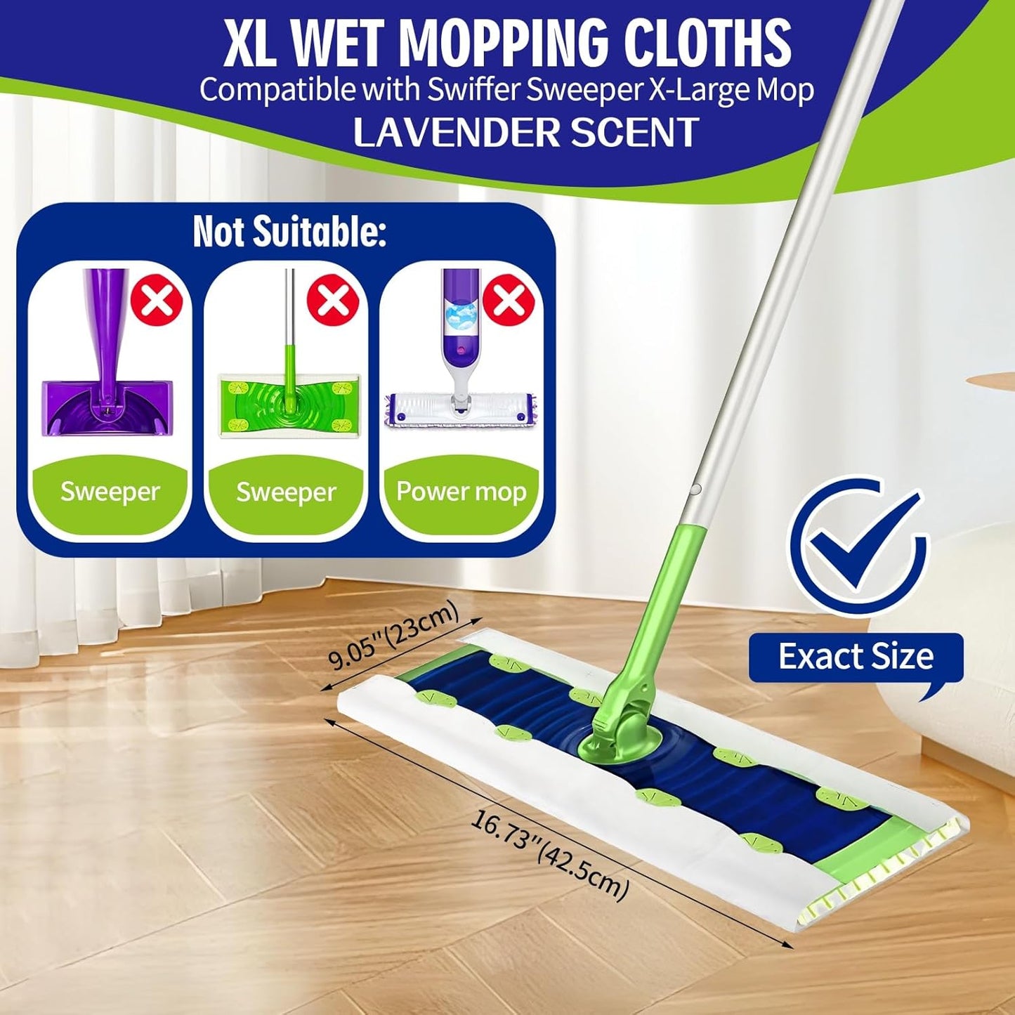 40 Count XL Heavy Duty Wet Mopping Cloths Refill Compatible with Swiffer Sweeper XL Mop, Disposable Wet Pads Refill X-Large Size for Multi-Surface Floor Cleaning, Lavender Scent