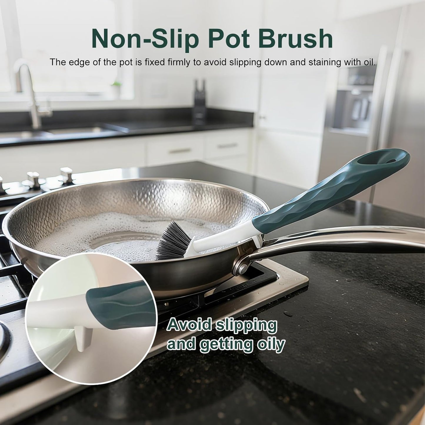 Dish Brush, 2 Pack with Comfortable Handle, with Built-in Scraper, Scrub Brush with Medium Firm bristles for Cleaning Dishes, Sink, Pots (Brown)