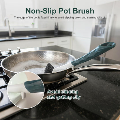 Dish Brush, 2 Pack with Comfortable Handle, with Built-in Scraper, Scrub Brush with Medium Firm bristles for Cleaning Dishes, Sink, Pots (Brown)