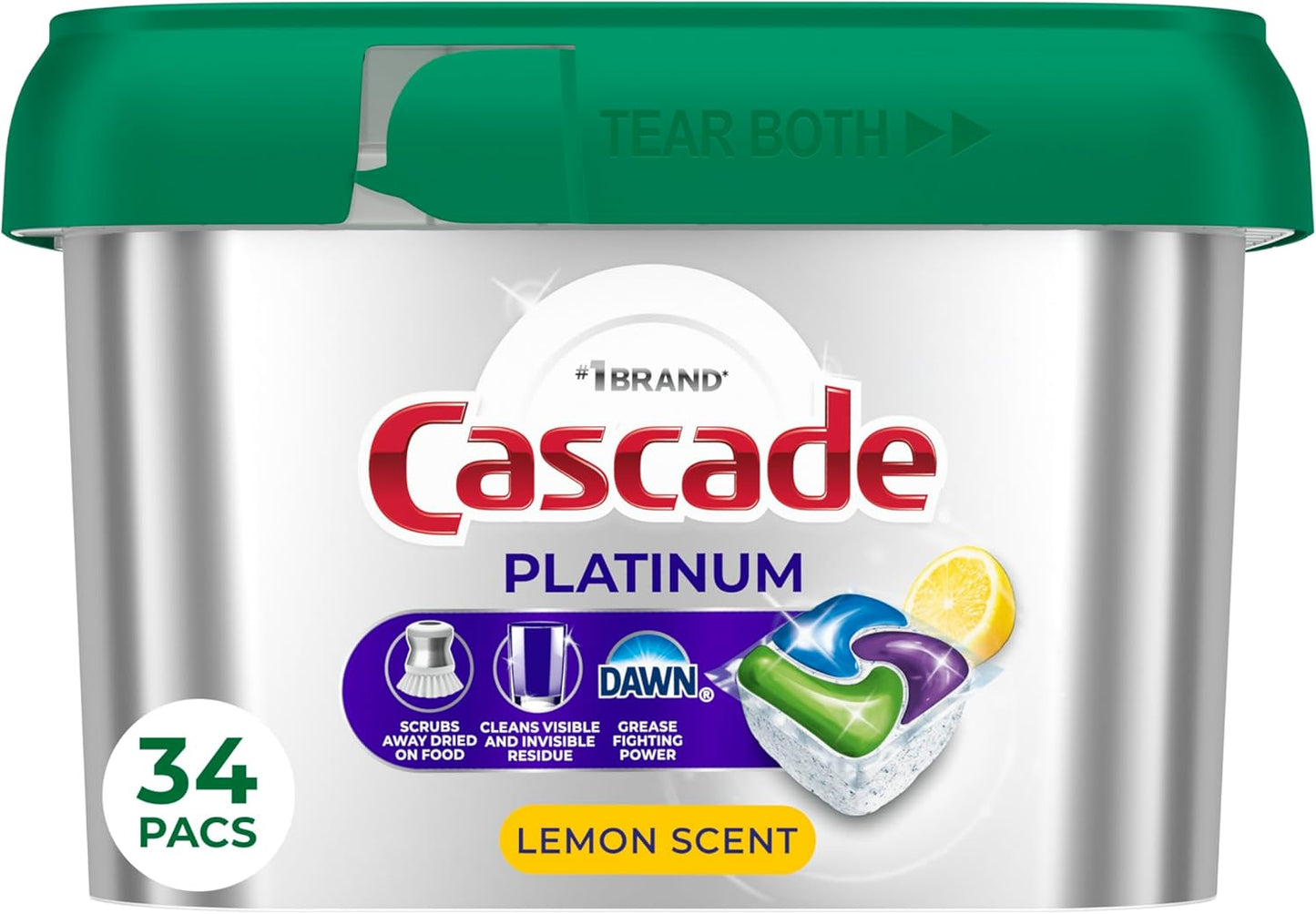 Cascade Platinum Dishwasher Pods, Dishwasher Detergent, Dish Detergent Soap, Lemon, 59 Count