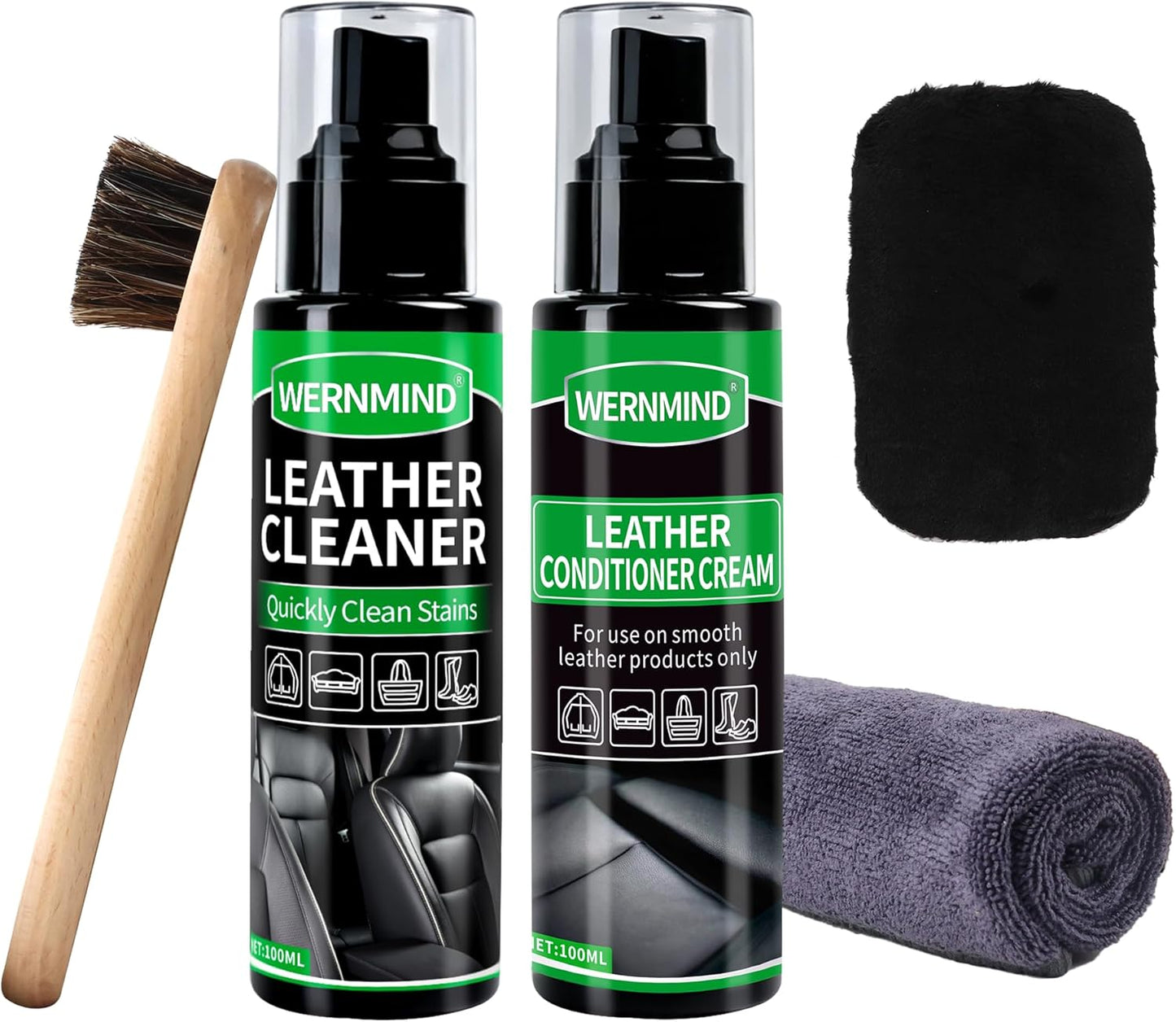 Leather Cleaner and Conditioner Cream Care Kit for Car Interiors Seats,Couches,Purses,Bags,Jackes,Boots