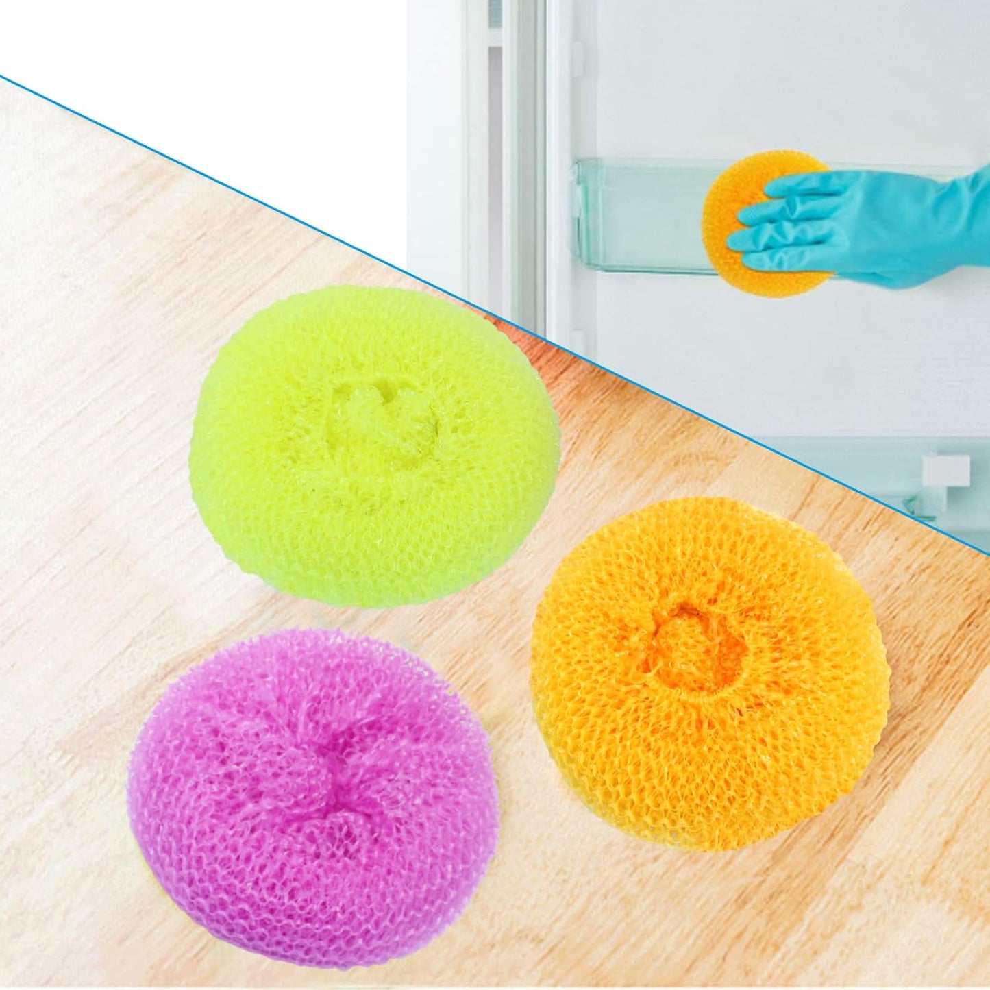 15 Pcs Plastic Dish Scrubbers, Nylon Scouring Pad Mesh Pot Scourers(Blue+Red+Green)