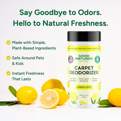 Good Natured Brand | Carpet Deodorizer & Freshener Powder | 31 oz Pet Odor Eliminator for Strong Odor & Pet Urine | Fresh Natural Lemon Scent | Safe for Homes with Pets